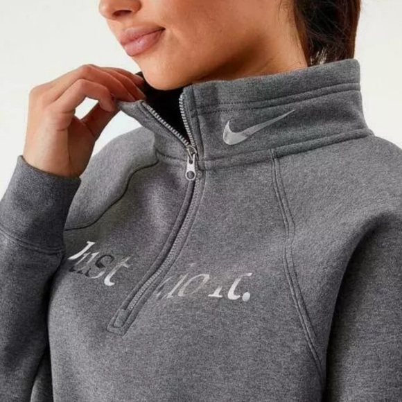 NIKE Sportswear Funnel-Neck 1/2 Zip Sweater Women Cotton Crop Sweatshirt M - Picture 7 of 13